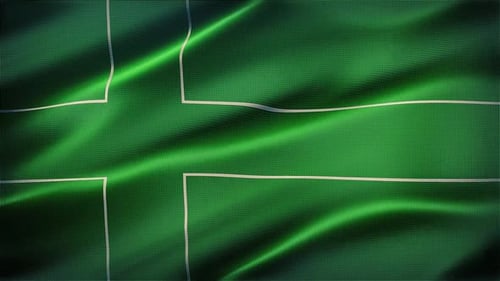 Waving Green Flag with White Cross Pattern