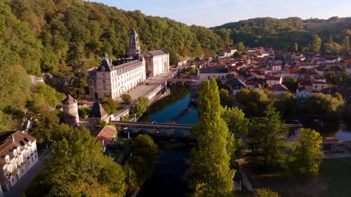 Large aerial Brantôme view seen from above by drone
