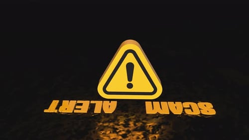 3D Scam Alert Warning Triangle with Rotating Text