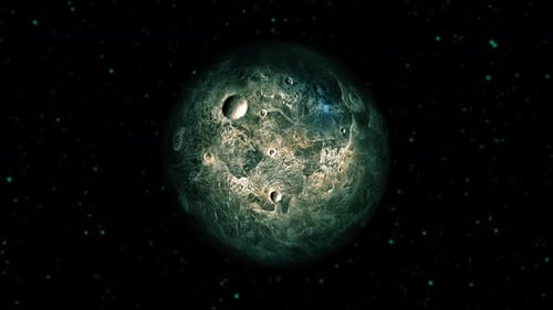 Realistischer fiktiver Planet Ceres mit rotierender Sternansicht der Galaxie