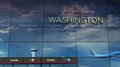 Airplane airport terminal arrival in Washington USA