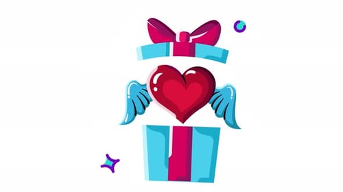 Animated A winged heart inside a gift box: A symbol of love and surprise
