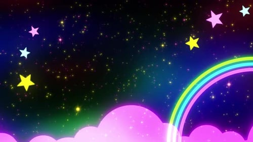 Magical Night Sky with Rainbow and Glowing Stars Background