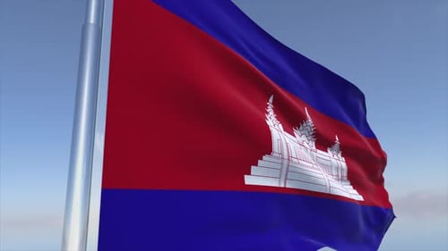 Cambodia National Flag Waving with Realistic Fabric Animation