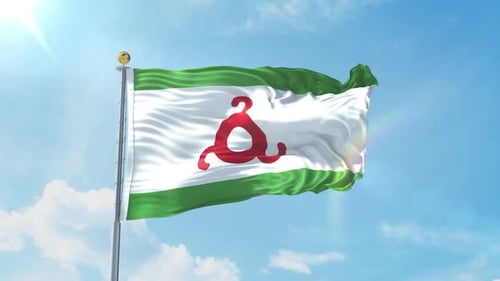 Realistic Waving Flag of Ingushetia Against Blue Sky