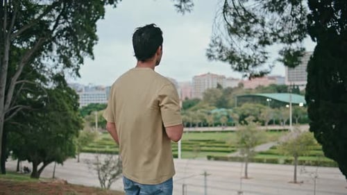 Attractive Guy Resting Park Holding Coffee Cup Hispanic Man Drinking Beverage