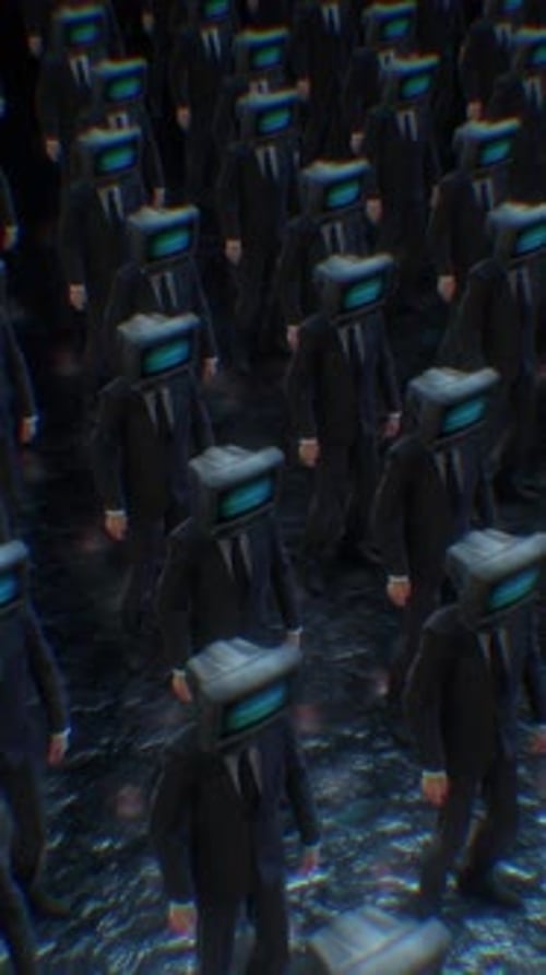 Glitching TV Head Corporate Figures Seamless Loop