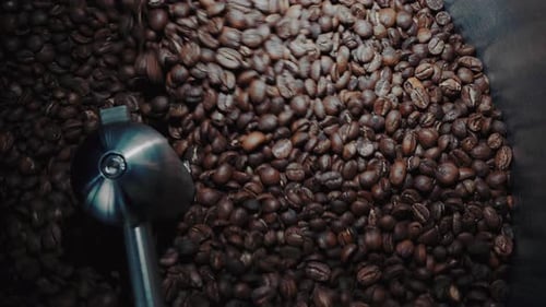 Coffee Beans Being Roasted in Machine