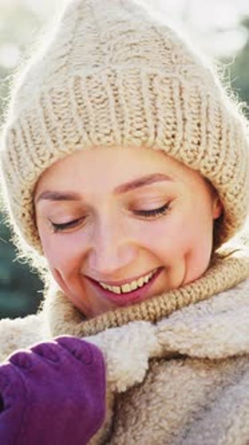 Smiling Woman in a Winter Wool Coat