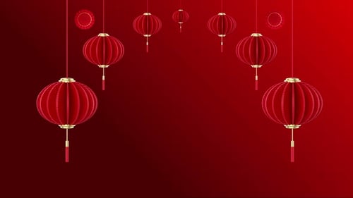 Red Chinese Lanterns Swaying for Chinese New Year Celebration Background