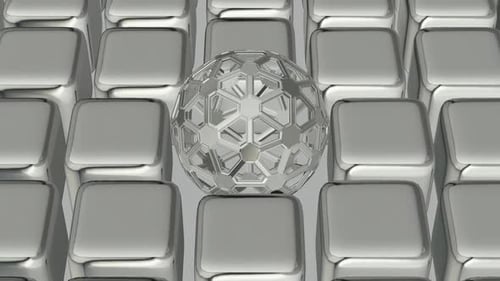 Luxus-Hintergrund mit Bewegung über silbernen Würfeln, Reflexion, Figuren, exklusiv, 3D-Render