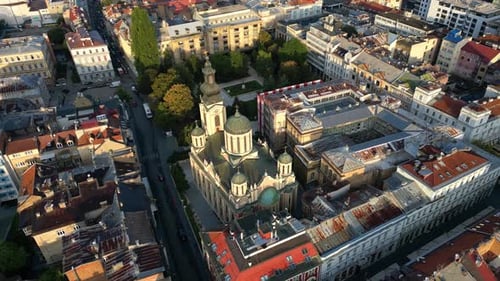 Aerial View of the Cathedral of the Nativity of the Theotokos in Sarajevo Bosnia and Herzegovina