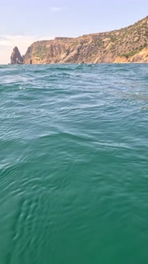 Sea Water Surface Low Angle View From Kayak Camera Flies Over Clear Sea Water Nobody Holiday