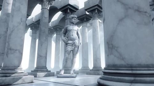 An ancient temple with sculptures.