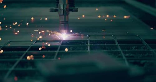 Plasma Laser Cutting Metal Sheet with Sparks Welding