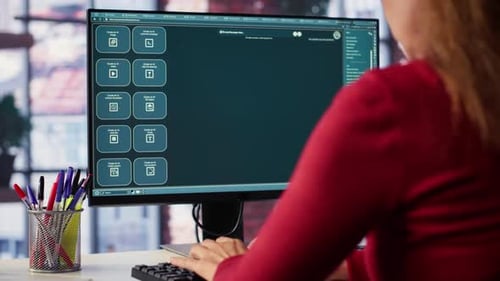 Woman Typing on Computer with AI Program