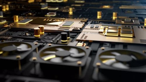 High Tech Integrated Circuit Board with Processor Close Up