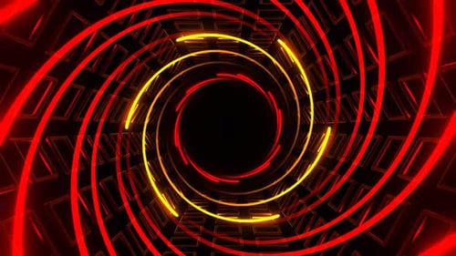 Rote und orange Neonspirale im sechseckigen Tunnelhintergrund VJ Loop In 4K
