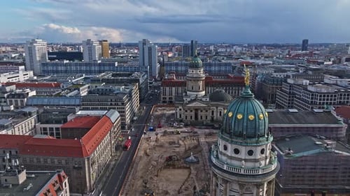 Aerial view of Französischer Dom on Gendarmenmarkt , Berlin , Germany