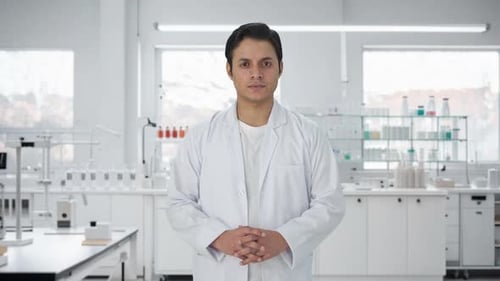 Adult Doctor Standing Confidently in Bright Laboratory