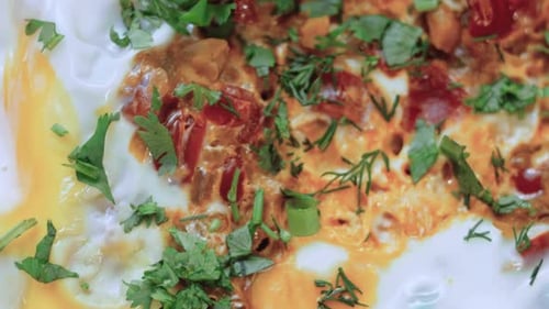 Close up shot of Shakshuka in bowl