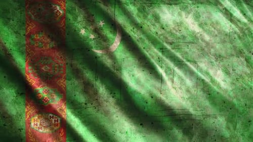 Grunge Turkmenistan Flag Waving Video Background