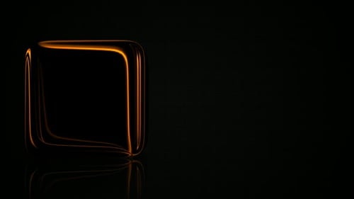 Luxury Dark Background with Orange Cube, Reflection, Exclusive, 3D Render