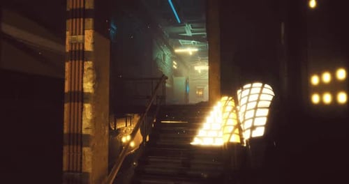 Dark Futuristic Industrial Staircase Walkthrough Animation