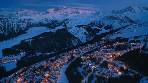 Stunning Aerial View at Night of Courchevel a Picturesque Resort Located in France