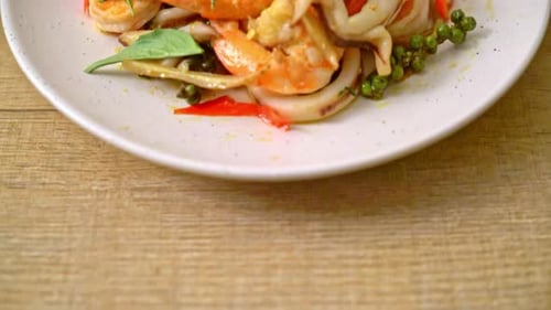 stir fried spicy sea food (Pad Cha Talay) - Thai food style
