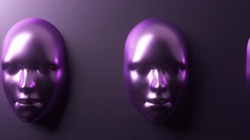 Abstract Purple Metallic Mask Faces Panning Concept