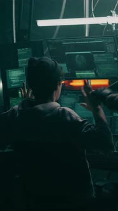 Hacker Confronted at Computer by Armed Soldier