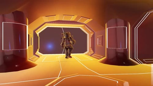 Astronaut Exploring Futuristic Space Station