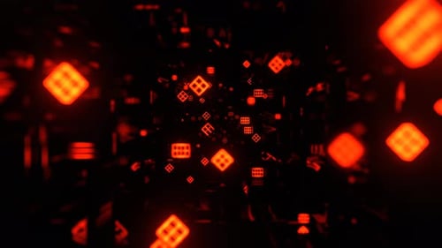 Orangefarbener, fantastischer Raum mit Neonelementen im Hintergrund, VJ Loop in 4K
