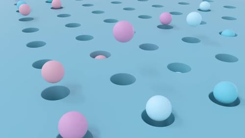 Seamless loop of an array balls jumping. Isometric perspective. Precision concept.
