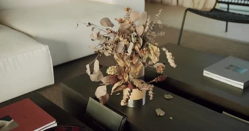Dried Flower Arrangement on Sleek Coffee Table
