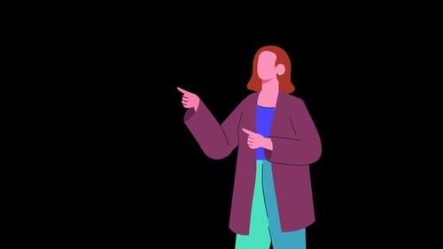 Flat Design Animated Woman Character Pointing Gesture