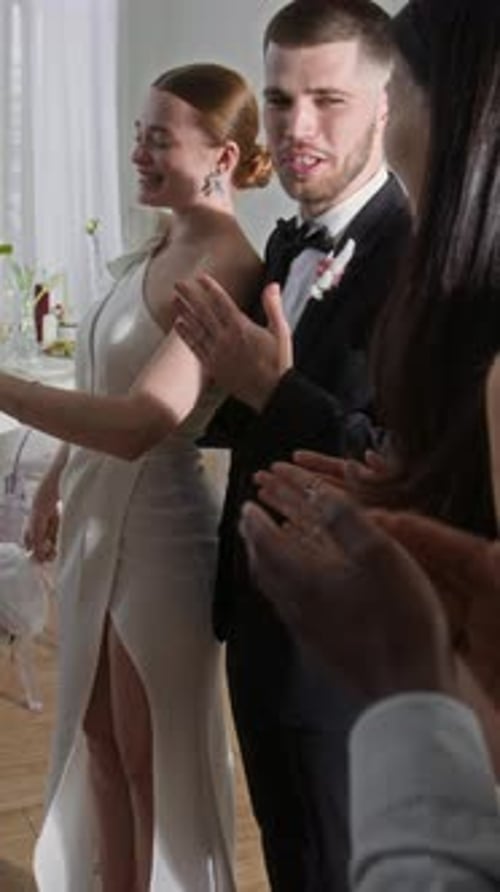 Joyful Bride and Groom at Wedding Celebration