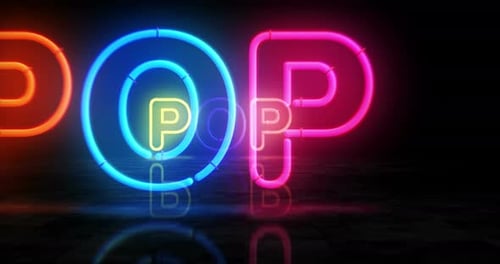 Pop disco music neon symbol 3d flight between