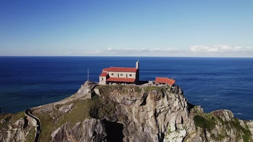 Islet Building with Coastal View Aerial Footage