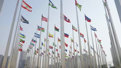 International Flags Waving Gently in the Breeze