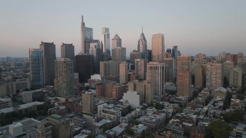 Aerial view of Philadelphia on a summer evening