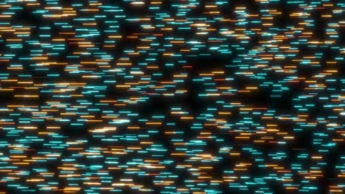 Colorful Fast Moving Particle On Dark Background, High Tech Multi Color Glowing Rays Motion Backgro