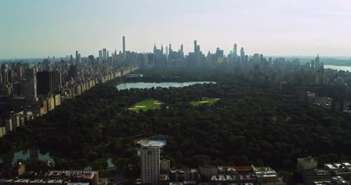 Central park and manhattan skyline aerial view on a beautiful day in New York City
