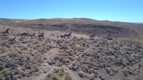 Drone circling around Wild Horses Monument, Columbia River Gorge, Central Washington