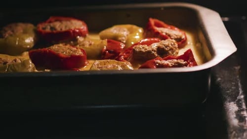 Vegetable and Meat Casserole in the Oven Close Up