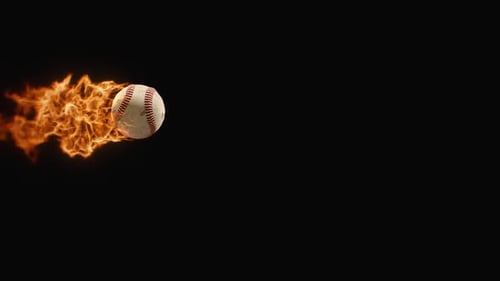 Baseball on fire speeding through night sky, athletic sports action