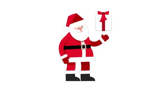Animated Flat Design Santa Claus Character Holding Christmas Gift