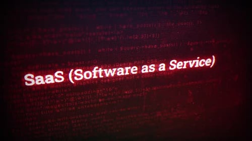 SaaS (Software as A Service) auf digitalem Bildschirm Nachricht auf Computerbildschirmen V01