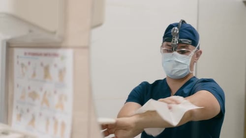 Surgeon Man Doctor Washing Hands in Hospital Male Medic Disinfect Palms Covid19 Health Care